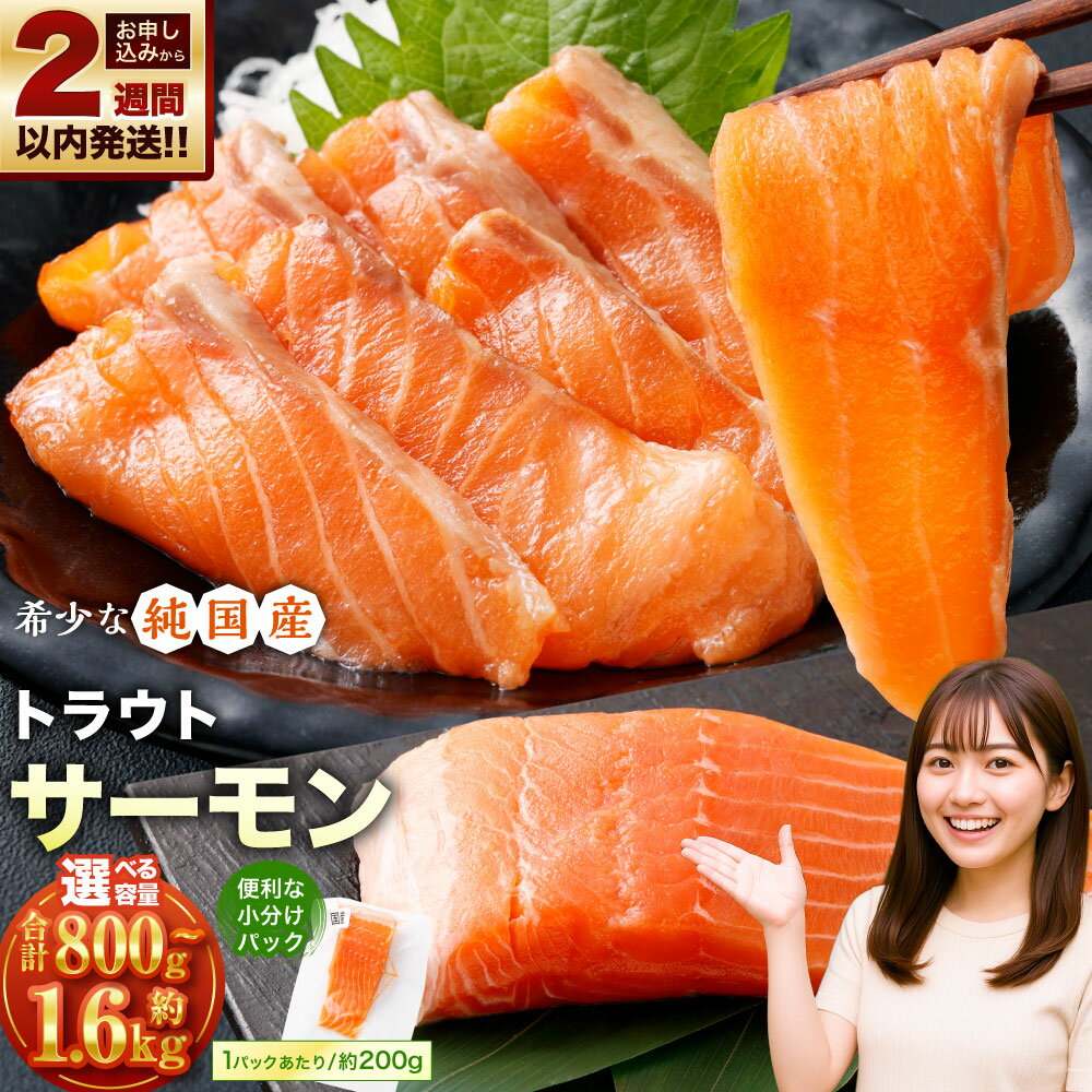 【ふるさと納税】 【選べる容量】 国産 トラウトサーモン ＜約800g （約200g×4パック） ／ 約1.6kg （約200g×8パック）＞ サーモン 鮭 さけ 魚 さかな 海鮮 魚介 海の幸 小分け 小樽市 北海道 冷凍 送料無料
