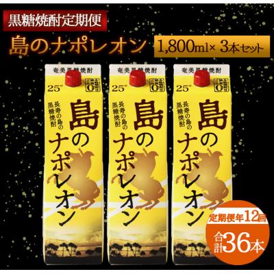 ふるさと納税 天城町 【定期便年12回】黒糖焼酎『島のナポレオン』1800ml×3本セット 計36本 パック