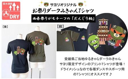 愛媛県 ゆるキャラ お祭りダークみきゃん Tシャツ （だんじり柄） ドライメッシュ 男女兼用 （ブラック ・大人S） 西条祭り