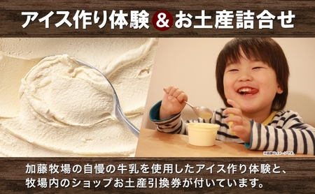 【加藤牧場】 アイス作り体験1名様分＆お土産引換券 アイス 氷 夏 暑い 猛暑 フレーバー 濃厚 さっぱり 人気 ご当地 スイーツ お菓子 食後 デザート 氷菓 牛乳 さっぱり コク 体験 お取り寄せ