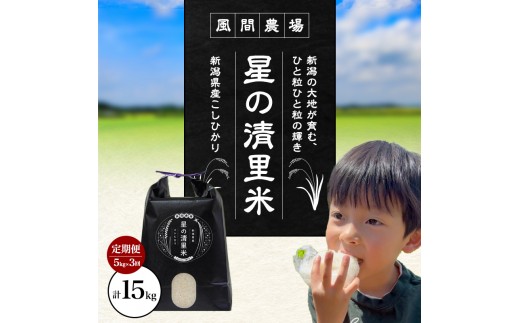 先行予約【定期便 | 5kg×3回 |計15kg】 令和8年 新潟県上越市産 従来コシヒカリ 精米済5kg×3回 こしひかり お米 米 精米 送料無料 風間農場