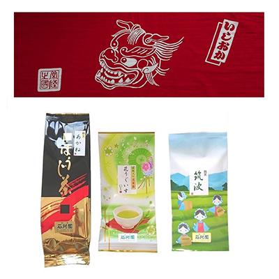 ふるさと納税 石岡市 お茶とお祭り手拭いセット(えんじ) |  | 01