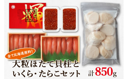 大粒ほたて貝柱250g×1 いくらしょうゆ漬け100g×2 噴火湾産たらこ200g×2 丸鮮道場水産 小分け 食べ切り 食べきり 北海道