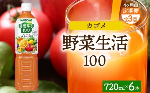 【定期便】4ヵ月毎全3回野菜生活100 オリジナル 720mlPET ns038-062 【ペットボトル 野菜 果実 オリジナル ミックスジュース β-カロテン フルーティー KAGOME】