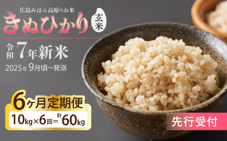 令和7年新米＜先行受付＞【6か月定期便】きぬひかり 玄米10kg [2025年9月下旬頃～発送] お米 米 精米 ごはん ご飯 広島県 三原市 220024