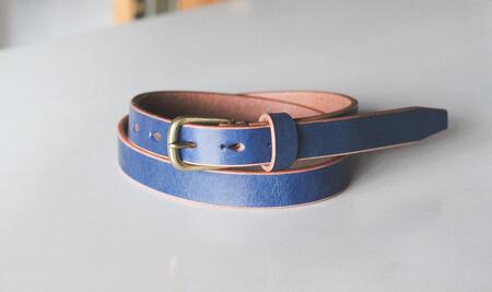 【minca】細幅20mmベルト/32インチ  栃木レザーの希少な「ハーネスレザー」使用の贅沢な1枚革のレザーベルト/ブルー/HL-B04/BLUE　729【小物 ファッション 人気 おすすめ 】