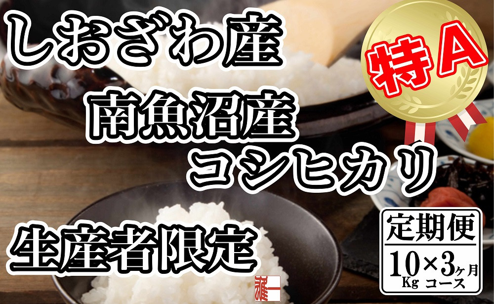 
            【定期便：10Kg×3ヶ月】生産者限定 契約栽培 南魚沼しおざわ産コシヒカリ
          