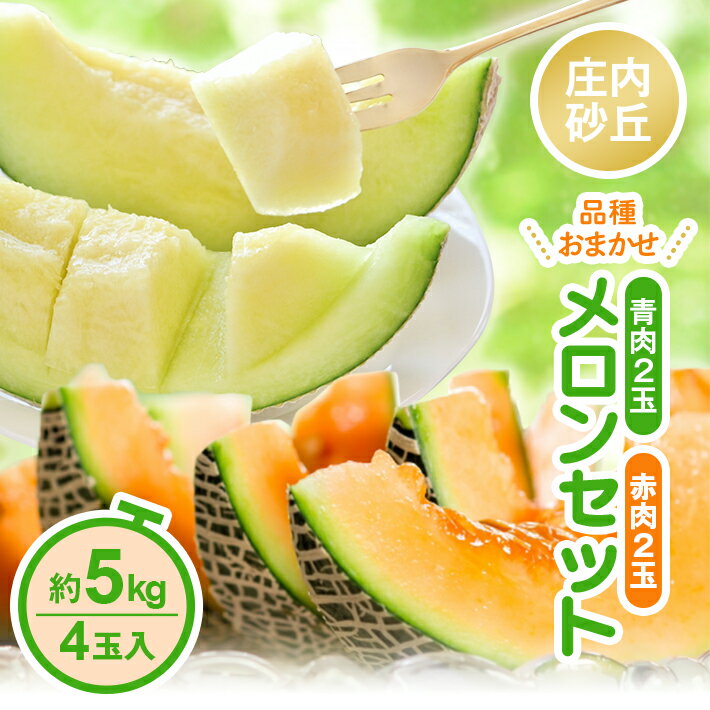 【ふるさと納税】庄内砂丘 青肉・赤肉メロンセット 品種おまかせ 4玉 約5kg 6月中旬〜7月下旬頃お届け ※着日指定不可 庄内砂丘メロン オレンジ 緑 夏 果物 フルーツ くだもの 旬 東北 山形県 酒田市 庄内