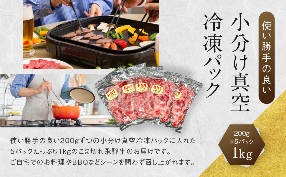 【形不揃い訳あり】A5等級飛騨牛 こま切れ 切り落とし1kg（200g×5パック）| 便利なこま肉 肉じゃが 肉料理 ブランド牛 不揃い 人気 国産 お取り寄せ グルメ おすすめ 飛騨高山 岩ト屋 H