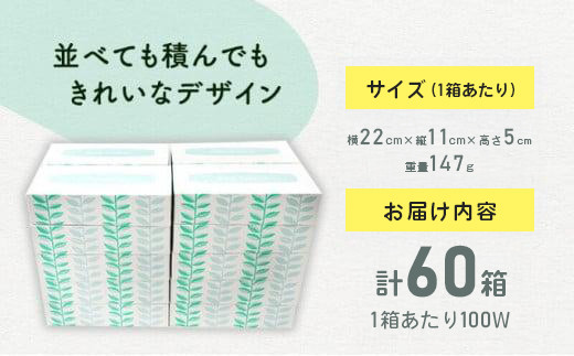 ボックスティッシュ 60箱 100Wタイプ 北欧風デザイン ティッシュペーパー ティッシュ ボックスティシュ ティシュペーパー ティシュ 日用品 消耗品 生活用品 常備品 衛生用品 生活応援 消耗品 