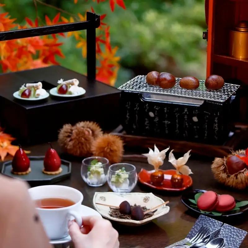 【HOTEL THE MITSUI KYOTO】京丹波栗アフタヌーンティー ペアご利用券 （ドリンクフリーフロー、プレミアムオプション：「焼き京丹波栗のパフェ」付き）