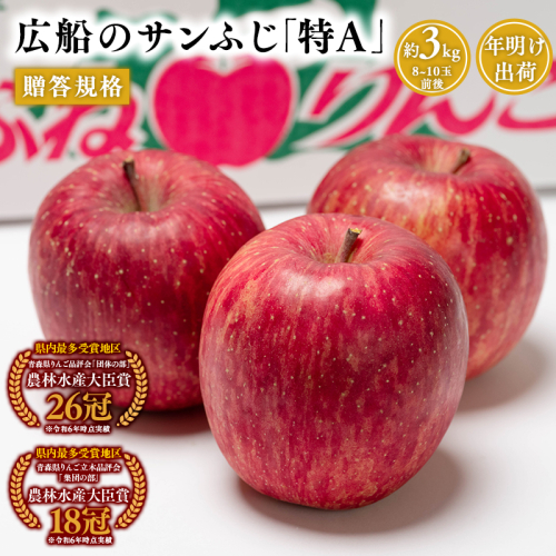 年明け 贈答規格 広船のサンふじ 約3kg「特A」【広船アップルクラブ・平川市広船産・青森りんご・1月・2月】