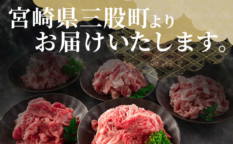 ＜【定期便】全3回隔月 宮崎牛切り落とし牛肉（カタ肉）豚肉（ウデ、モモ）総量約4.8kg＞【MI413-nm-B】【ニクマル】