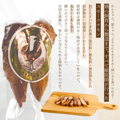 ふるさと納税 三原市 獣医師が自ら育てた鶏で作る安心・安全 ペット用 無添加スモークチキン 20g×1個[024-005] |  | 01