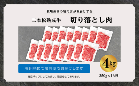 二本松生体熟成牛 切り落とし4kg（250g×16袋）【エム牧場】