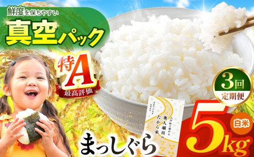 鮮度を保ちやすい 真空パック ！【 3回定期便 】まっしぐら 白米5kg | 米 おこめ お米 こめ コメ ごはん ご飯 白飯 ゴハン 白米 精米 特産 ブランド米 ライス 2025年産 令和7年度産 仕送り 国産 産地直送 定期便 定期 あっさり さっぱり 青森の旨い米グランプリ 最優秀賞 獲得 水稲 宝精米所 青森県 六戸町