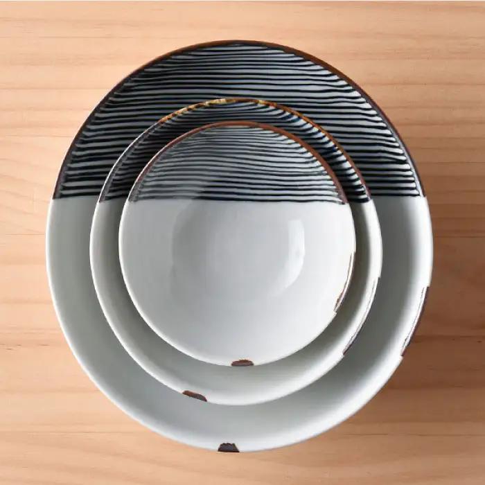 【波佐見焼】ハーフラインシリーズ マルチ ボール 大・中・小 3点セット 小皿 カレー皿 食器 食器 皿 【まるしん】 [WD07]  波佐見焼