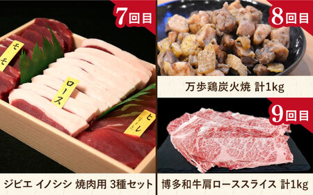 【全12回定期便】肉のお楽しみ定期便 / 15種 食べ比べ セット ( 博多和牛 糸島和牛 糸島豚 はかた地どり イノシシ ウインナー シャトーブリアン ステーキ )[AAH009] 地鶏 モモ ムネ