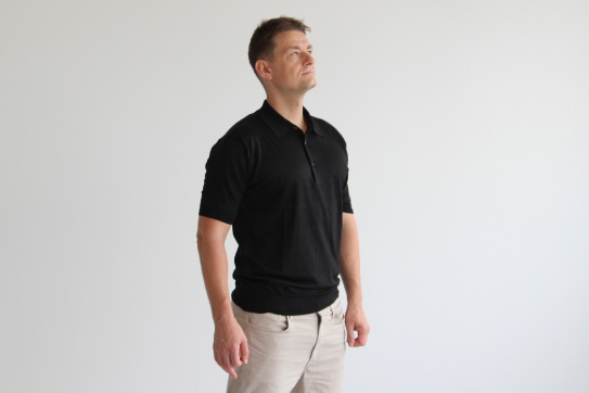 究極の贅沢シルク100％洗えるメンズ半袖ポロニットウェア ブラックLサイズ メンズ 新潟県 五泉市 有限会社アスリート