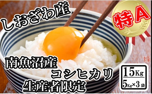 
                  【令和7年産】【生産者限定 契約栽培】南魚沼しおざわ産コシヒカリ15kg（５kg×3袋）【銘柄米 ブランド米 精米 こしひかり コシヒカリ 魚沼産 新潟米 産地直送 お米 米 こめ コメ ご飯 御飯 ごはん】
                
