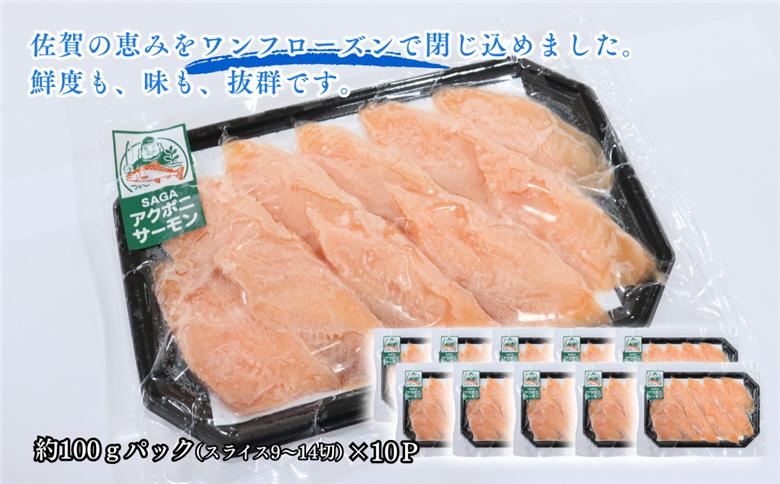 佐賀から未来へ！SAGAアクポニサーモン 1kg 100g×10P カット済 刺身 サーモン トラウトサーモン 国産 生食 陸上養殖 高品質 佐賀市産 海鮮 魚介 魚 冷凍 小分け 解凍するだけ 海鮮