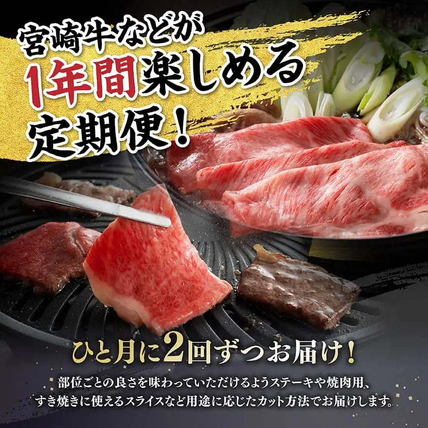 【4等級以上】至福の1年間！宮崎牛食べ比べ12ヶ月24回定期便（2027年1月から12月発送）  【 肉 牛肉 宮崎牛 宮崎県産 九州産 国産 ウデ モモ ロース ヒレ 牛タン すき焼き しゃぶしゃぶ