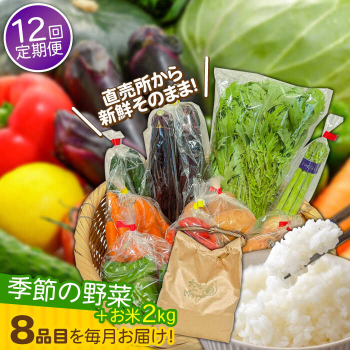 【ふるさと納税】【12回定期便】直売所より発送！お米と季節の野菜セット 8品目 / 米 こめ 白米 野菜定期便 やさい定期便 野菜 やさい 旬 詰め合わせ / 南島原市 / ながさき南部生産組合 [SBW015]