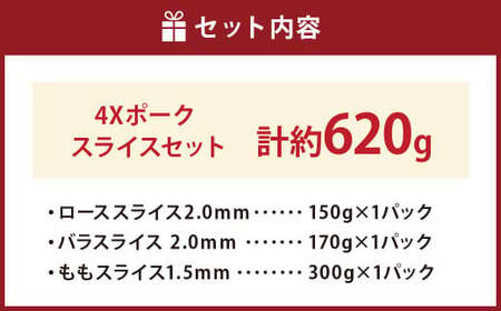 4Xポーク スライスセット （計約620g） ポーク 豚肉 肉 スライス セット ロース バラ もも （847）