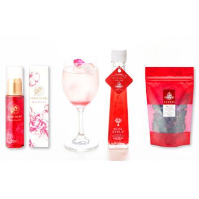 ふるさと納税 大田市 ブラッディーローズジェリー(美容液)と薔薇のお茶、ローズシロップセット