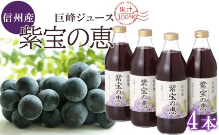信州産 巨峰ジュース 「紫宝の恵」 1L×4本 ぶどうジュース 完熟ぶどうジュース 果汁100%ぶどうジュース