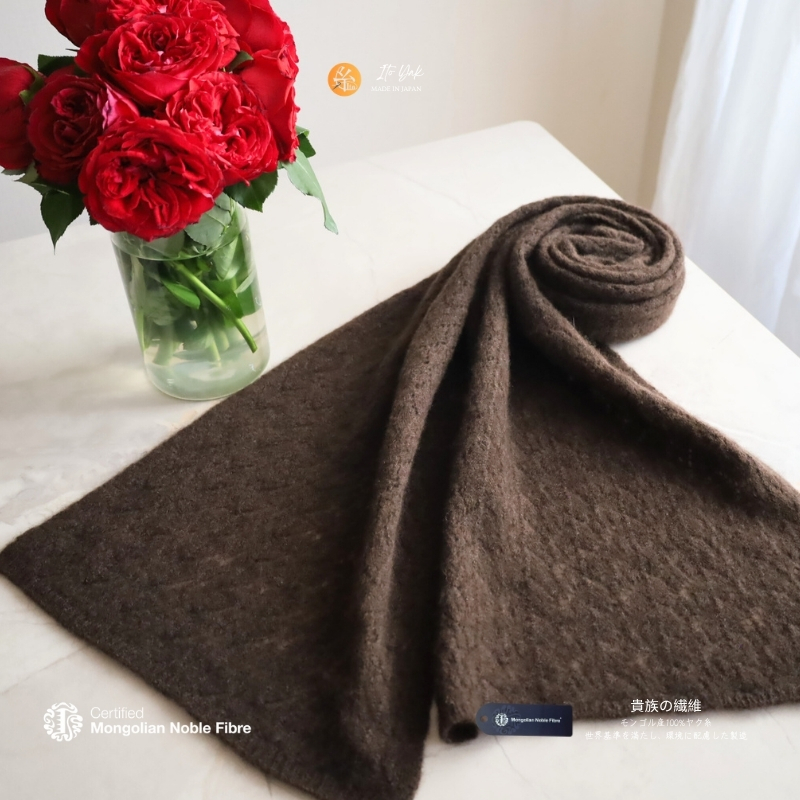 『Noble Fibre』100％ヤク・マフラー ブラウン【高級 おしゃれ ファッション カシミア より暖かい 防寒】 G3335