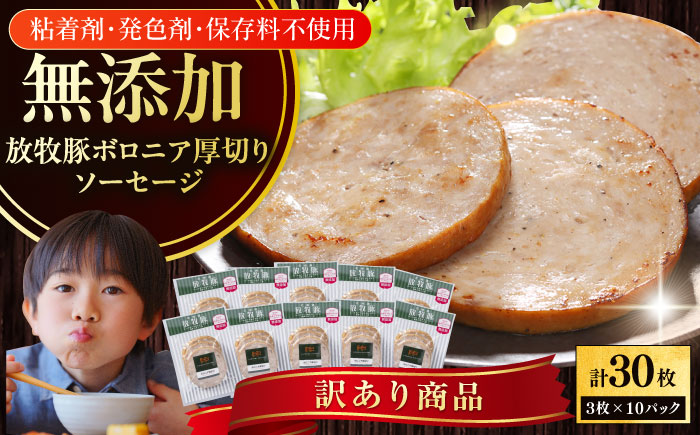 【訳あり】放牧豚 ボロニア厚切り スライスソーセージ 計30枚（3枚x10）《厚真町》【ファーマーズファクトリー株式会社】 訳あり ボロニアソーセージ ウインナー 無塩せき 冷凍配送 詰合せ 北海道 [AXBA016]