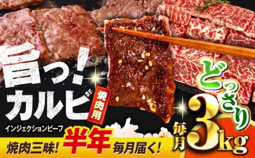 【全6回定期便】牛カルビ 3kg ギフト ジューシー やわらか 人気 冷凍 バーベキュー BBQ キャンプ 焼肉 やきにく 牛脂 牛肉 冷凍 横須賀 定期 定期便【コロワイドMD神奈川工場】 [AKAH022]