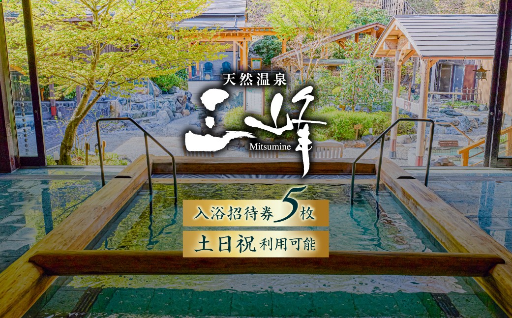 
            天然温泉 三峰 利用券（入浴招待券5枚） 【 温泉 入浴 招待券 チケット 檜風呂 リラックス 源泉 砂塩風呂 露天風呂 アルカリ デトックス サウナ ロウリュウ 源泉かけ流し 立ち湯 シルク風呂 高濃度炭酸泉 壺湯 アルカリ単純泉 エステ 岐阜県 】
          