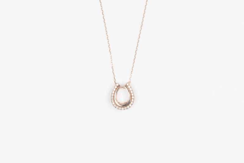 0.3ct K18PG 二連馬蹄ネックレス HY-3