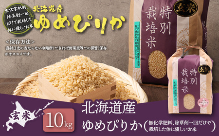 【2025年産】北海道産 特別栽培米 ゆめぴりか 玄米 10kg（無化学肥料、除草剤一回だけで栽培した体に優しいお米）【25149】