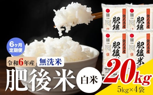 【6ヶ月定期便】熊本県産 肥後米 無洗米 白米 20kg 1袋5kg 米 お米 令和6年産 九州産 熊本県産 ブレンド米 送料無料《お申込み翌月に出荷予定》 無洗米 白米 米