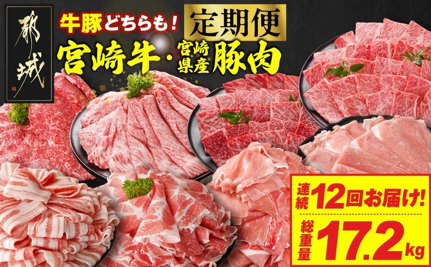 
            ≪12回連続お届け≫とにかくお肉大好き!宮崎牛と宮崎県産豚定期便M(総重量17.2kg)_T192-12-N202_(都城市) 宮崎県産 牛肉 宮崎牛 豚肉 しゃぶしゃぶ すき焼き 焼肉 バラ ロース ウデ モモ
          