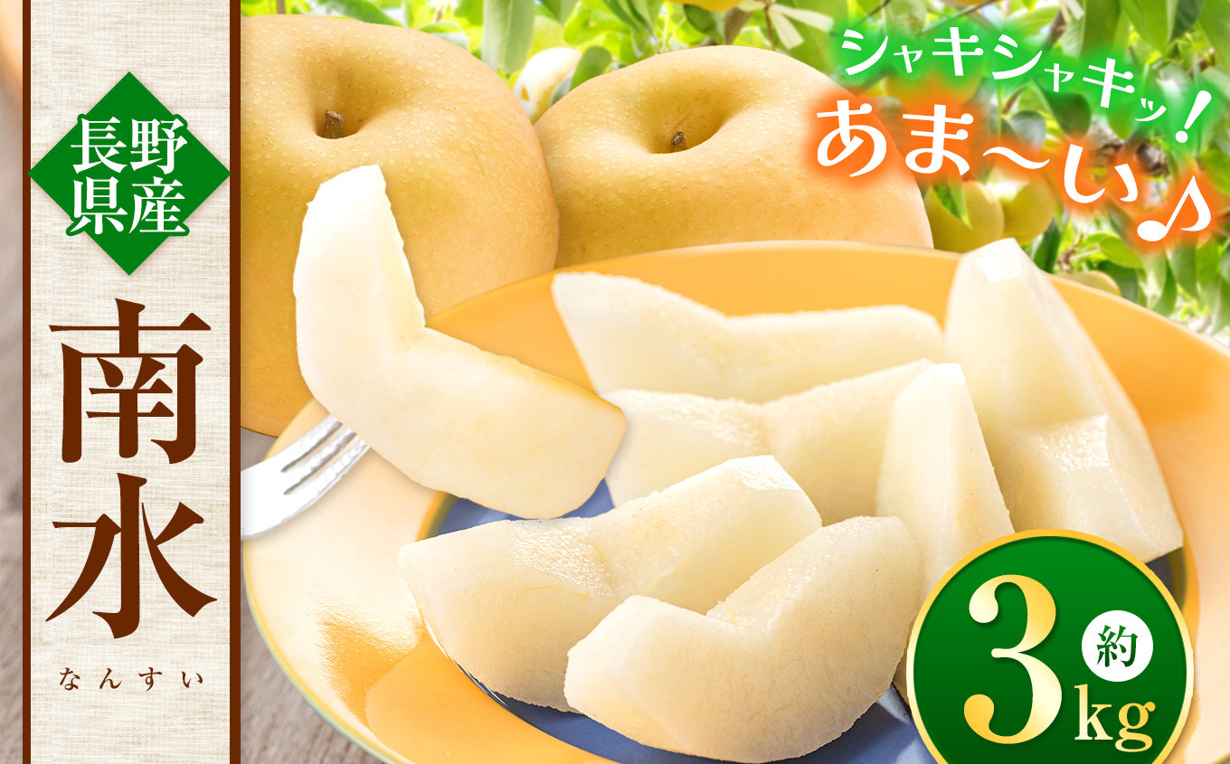 
            【先行予約】信州生まれの優れもの！糖度１５度。超甘い、シャリ感、硬い、ジューシー、日保ちする「南水（なんすい）」３ｋｇ ｜ 梨 なし 南水 なんすい 長野県 松本市 信州産 果物 フルーツ ふるさと納税 糖度15度
          