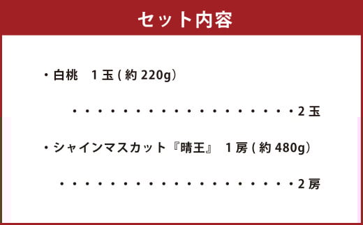 詰合 白桃 2玉 （1玉220g以上） シャインマスカット晴王 2房 （1房480g以上） 化粧箱入り 【2026年7月下旬～8月上旬迄発送予定】 果物 くだもの フルーツ 桃 もも モモ ぶどう ブ