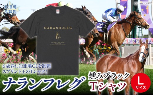 【ナランフレグ】（燻みブラック）Ｔシャツ 選べる３サイズ【L】 【ふるさと納税 人気 おすすめ ランキング 馬 競馬 競走馬 引退馬 ナランフレグ Tシャツ シャツ 服 生活 日高 北海道 平取町 びらとり 送料無料】 BRTV350-2