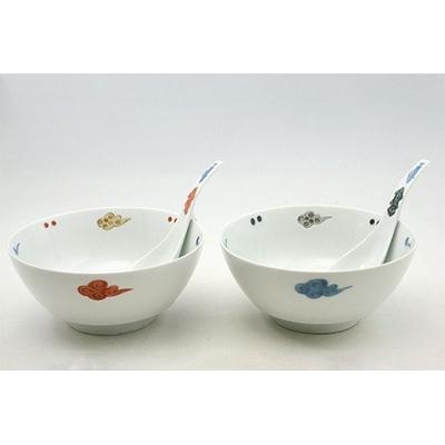 ふるさと納税 佐賀県 有田焼 究極のラーメン鉢　古生双魚　黒・赤ペア(レンゲ付き)(A3102-C13)