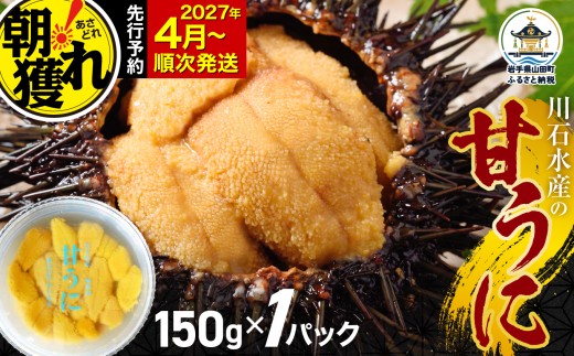 【2027年4月以降発送】 【極上】 ミョウバン不使用 国産 甘うに 150g×1パック 三陸産 川石水産 三陸山田 岩手県 山田町 三陸 旬 うに 無添加 ウニ 雲丹 うに丼 無添加ウニ キタムラサキウニ 特選