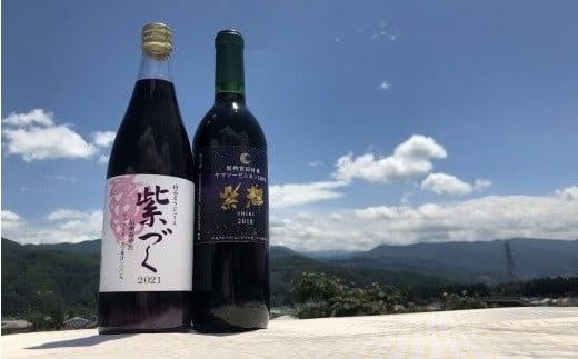 宮田ワイン「紫輝」と食ごころ「紫づく」（山ぶどうジュース）セット（野菜ジュース 飲料 野菜 やさい 食品 人気 飲料類 加工品 果実飲料 ドリンク 果汁飲料 ジュース 上伊那 宮田村 長野 信州 果汁100% 健康 美味しい 栄養 国産 日本産 料理 朝食 ギフト お祝い プレゼント 贈答）