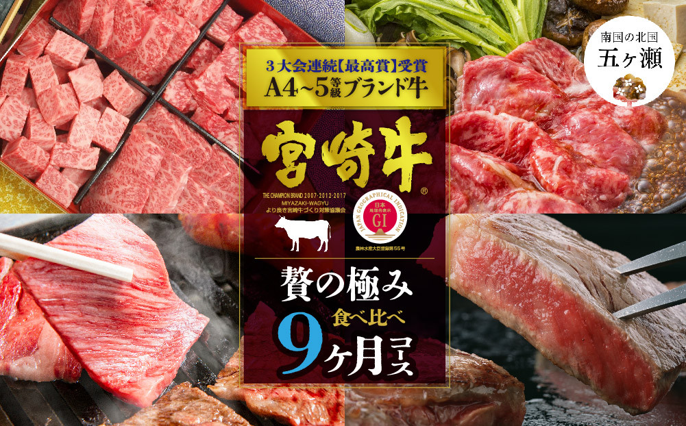 
【定期便】 宮崎牛だけの食べ比べ贅の極み9ヶ月コース
