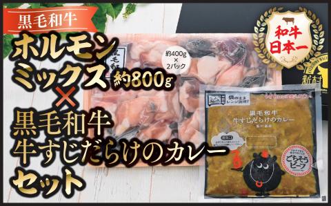 黒毛和牛のホルモンミックス<約800g>+黒毛和牛牛すじだらけのカレーセット