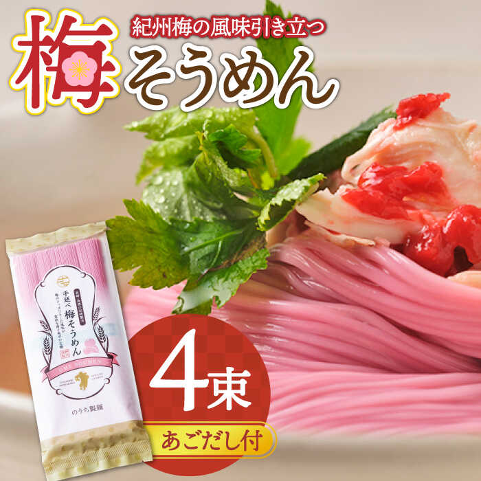 【ふるさと納税】手延べ梅そうめん 200g（50g×4束） あごだし スープ 付 / そうめん 素麺 麺 乾麺 梅 / 南島原市 / のうち製麺 [SAF013]