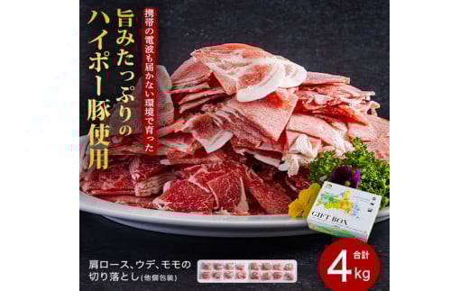 [№5681-0144]豚肉 阿武町産 豚 切り落とし 4kgセット | 携帯の電波も届かない環境で育った旨みたっぷりのハイポー豚 豚 肉 お肉 ※配送不可:離島