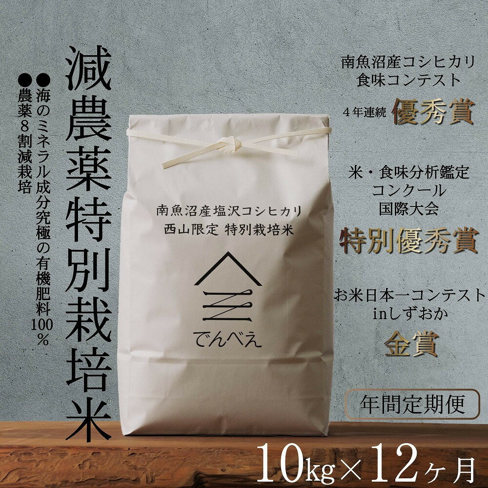 【ふるさと納税】【年間定期便令和8年産新米予約】南魚沼食味コンクール4年連続優秀賞　8割減農薬特別栽培米10kg×12回　南魚沼塩沢産コシヒカリ【定期便 銘柄米 ブランド米 精米 こしひかり コシヒカリ】【2026年9月中旬から1ヶ月以内に順次発送予定】