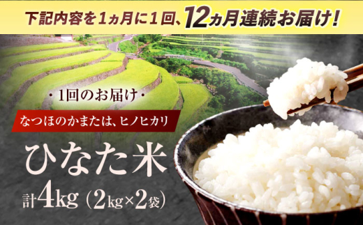 【12回定期便】虚空蔵の清流水で育った棚田米『ひなた米』 4kg(2kg×2袋) 【木場中山間管理組合】 [OCM016]